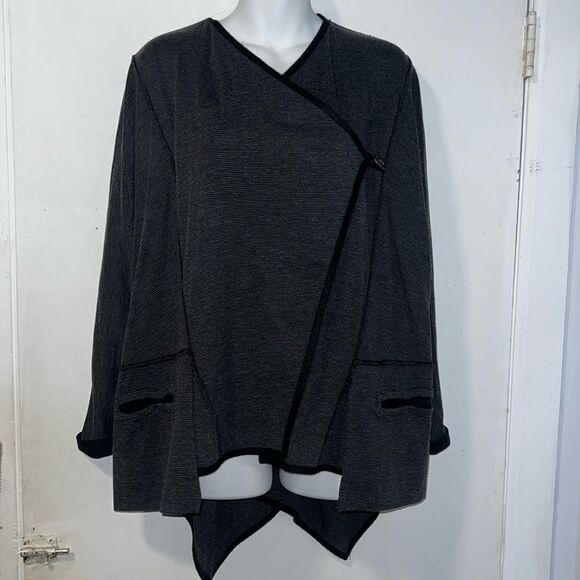 MATTHILDUR Black And Grey Pima Cotton Icelandic Design Cardigan Sweater-S - Picture 1 of 9
